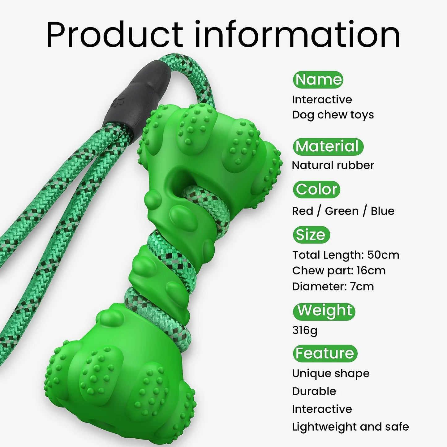 Ultra-Durable Dog Chew Toy for Aggressive Chewers – Natural Rubber, Teeth Cleaning & Boredom-Reducing Toy for Medium to Large Dogs