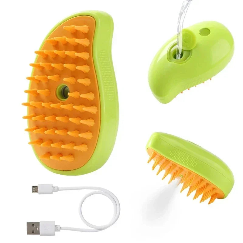 3-in-1 Steam Pet Grooming Brush – Massage, De-Shedding & Detangling for Dogs & Cats (USB Rechargeable)