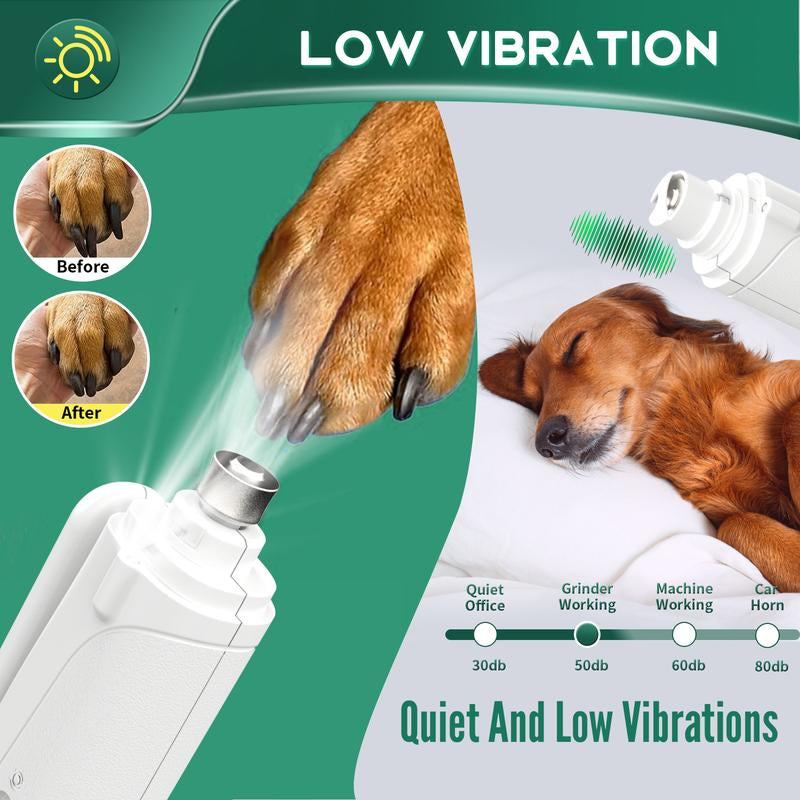 Pet Nail Grinder & Trimmer for Dogs โ Quiet, Rechargeable Electric Nail File with LED Light