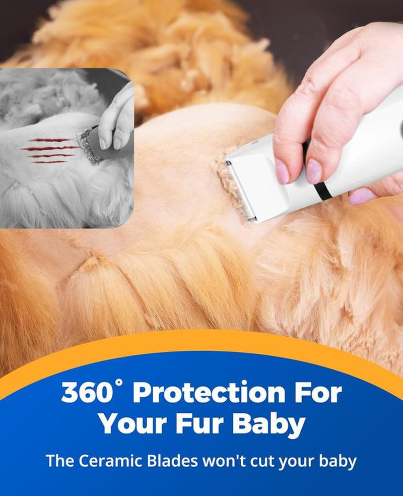 4-in-1 Dog Grooming Kit – Cordless Clippers, Paw Trimmer & Nail Grinder with 2 Speeds, Low Noise, Rechargeable for Dogs