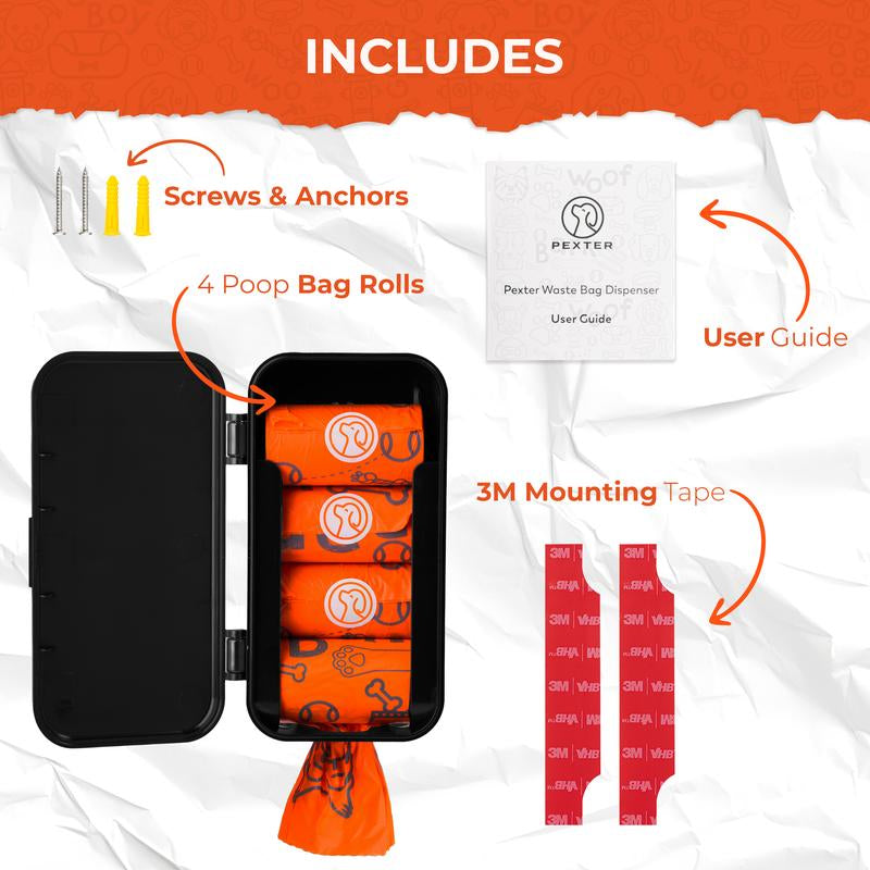 Dog Poop Bag Dispenser (Includes 4 Poop Bag Rolls) - Black