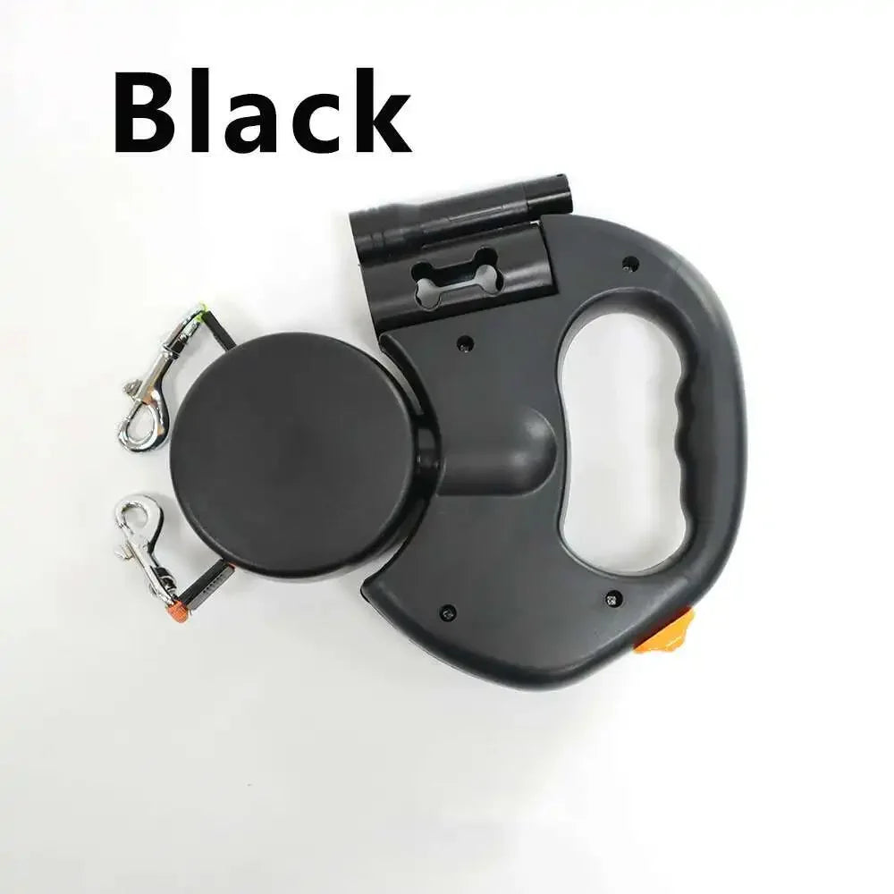 Dual Retractable Leash for Small Dogs – 360° Tangle-Free Nylon Leash with LED Light & Poop Bag Holder
