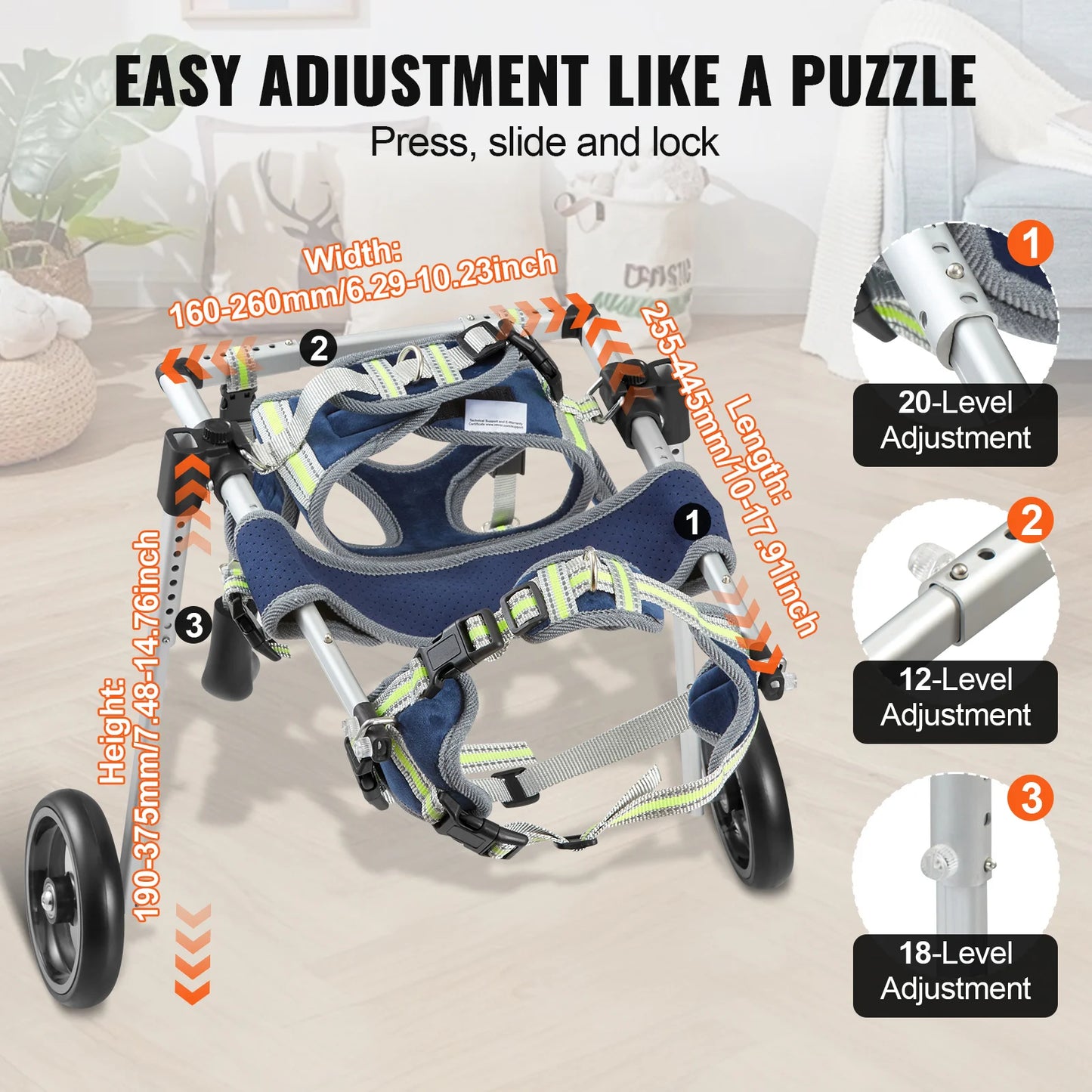 2 Wheels Dog Wheelchair for Back Legs Pet Wheelchair Dog Cart/Wheelchair for Disabled Paralysis Hind Limb Weak Pet