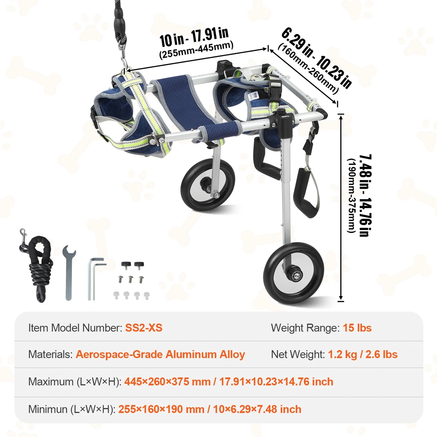 2 Wheels Dog Wheelchair for Back Legs Pet Wheelchair Dog Cart/Wheelchair for Disabled Paralysis Hind Limb Weak Pet
