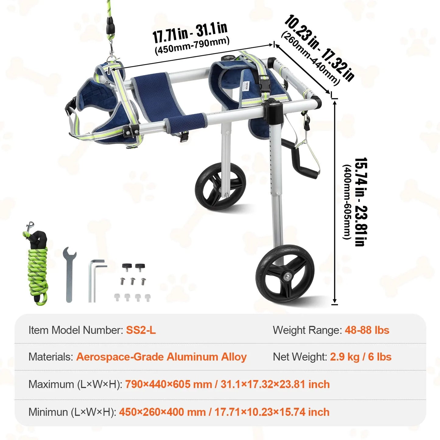 2 Wheels Dog Wheelchair for Back Legs Pet Wheelchair Dog Cart/Wheelchair for Disabled Paralysis Hind Limb Weak Pet