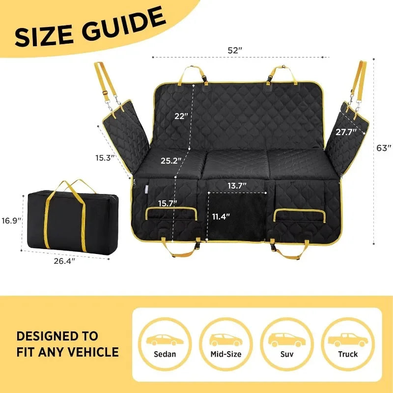 Dog Car Seat Cover for Back Seat with Hard Bottom, Pet Back Seat Extender with Supportive Egg Crate Foam, Waterproof Non-Slip