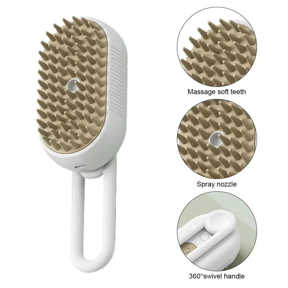 3-in-1 Steam Pet Grooming Brush – Massage, De-Shedding & Detangling for Dogs & Cats (USB Rechargeable)