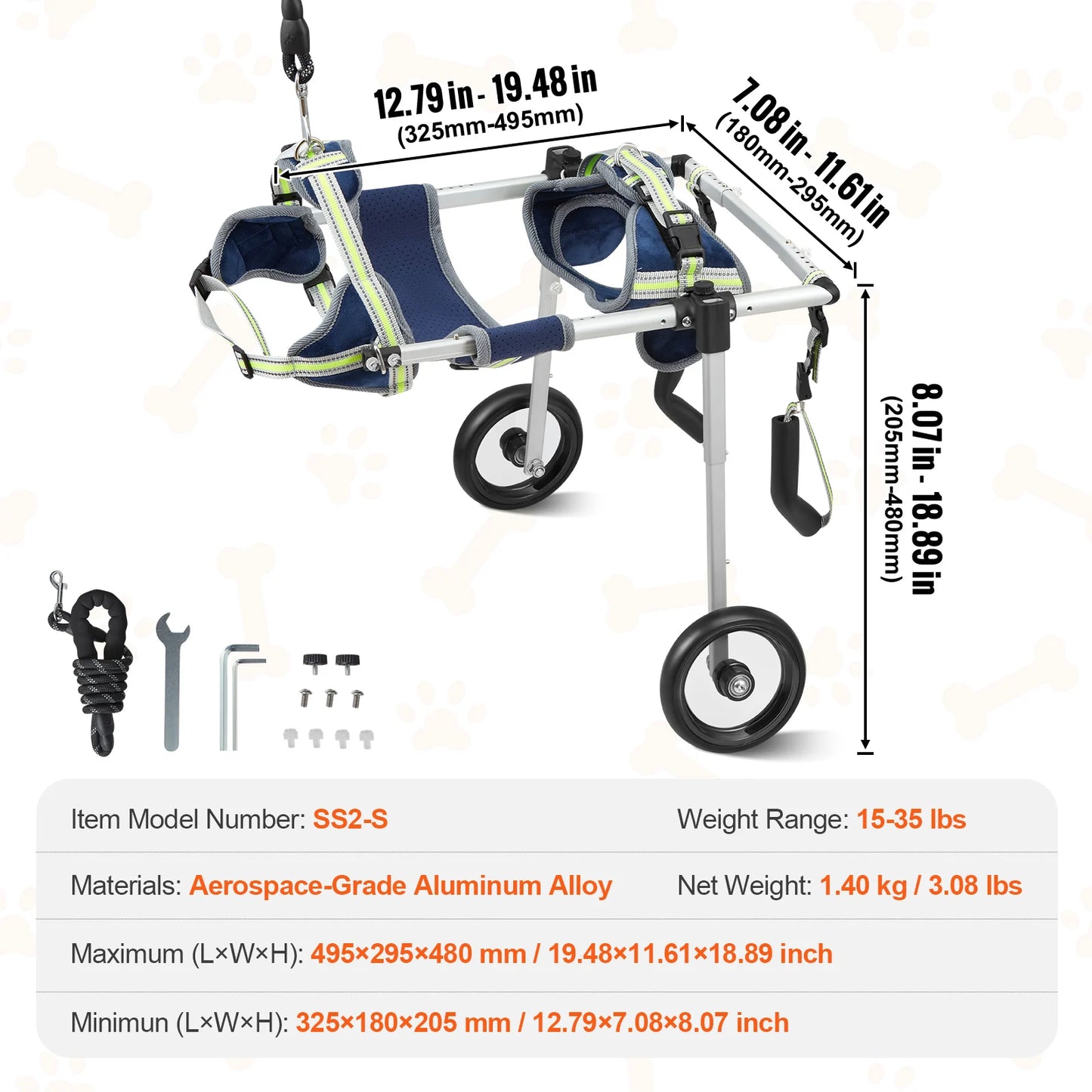 2 Wheels Dog Wheelchair for Back Legs Pet Wheelchair Dog Cart/Wheelchair for Disabled Paralysis Hind Limb Weak Pet