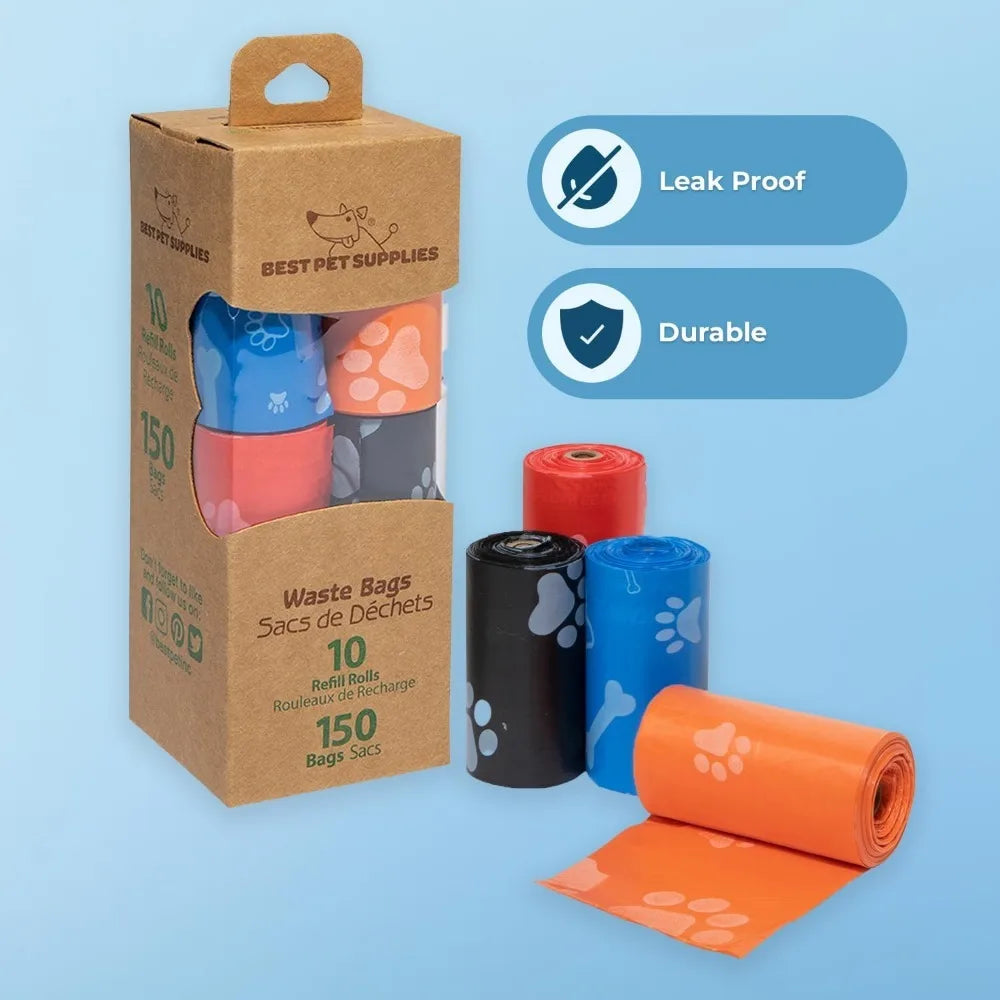 Best Pet Supplies Dog Poop Bags (150 Bags) for Waste Refuse Cleanup, Doggy Roll Replacements for Outdoor Puppy