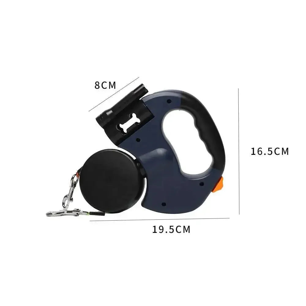 Dual Retractable Leash for Small Dogs – 360° Tangle-Free Nylon Leash with LED Light & Poop Bag Holder