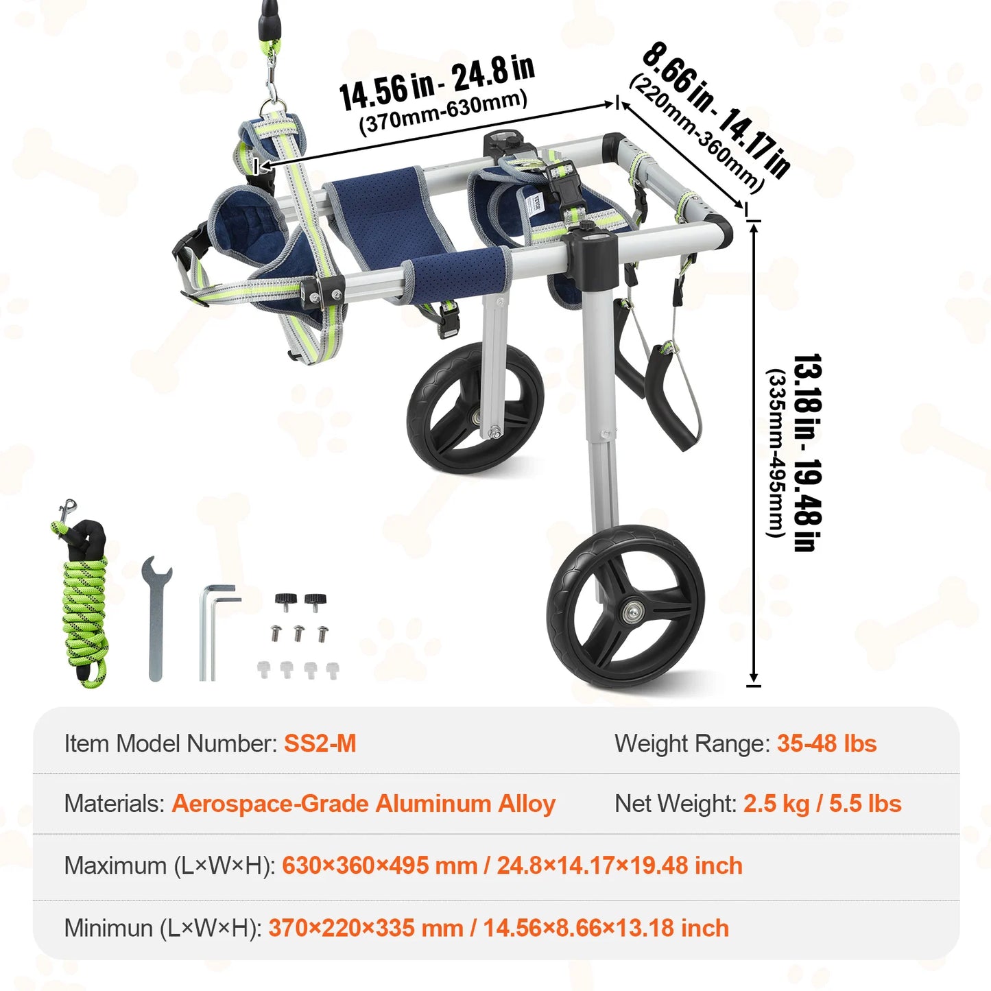 2 Wheels Dog Wheelchair for Back Legs Pet Wheelchair Dog Cart/Wheelchair for Disabled Paralysis Hind Limb Weak Pet