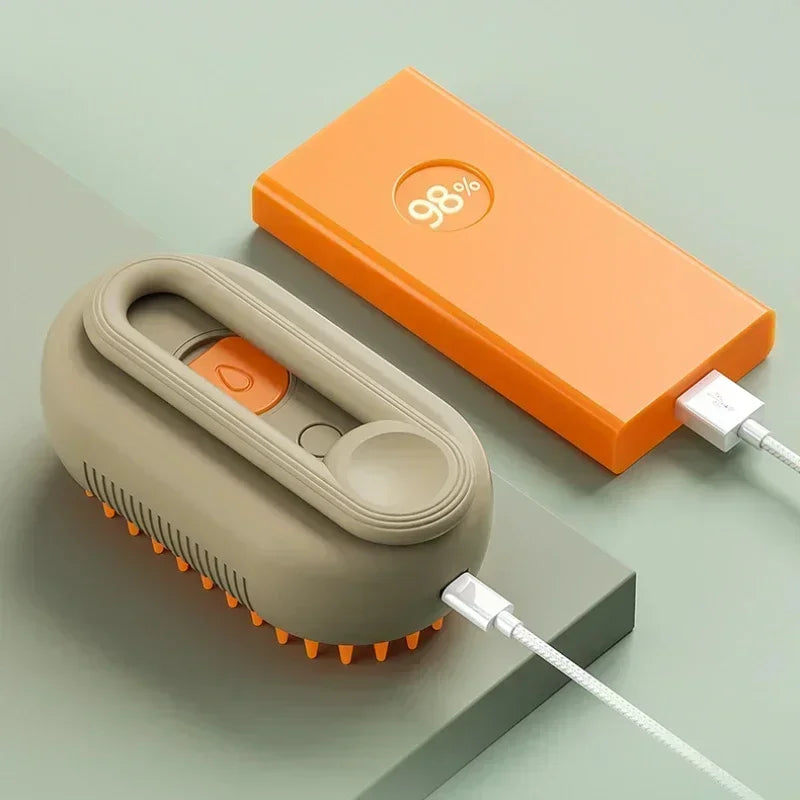 3-in-1 Steam Pet Grooming Brush – Massage, De-Shedding & Detangling for Dogs & Cats (USB Rechargeable)