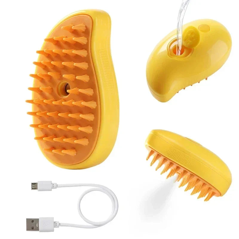 3-in-1 Steam Pet Grooming Brush – Massage, De-Shedding & Detangling for Dogs & Cats (USB Rechargeable)