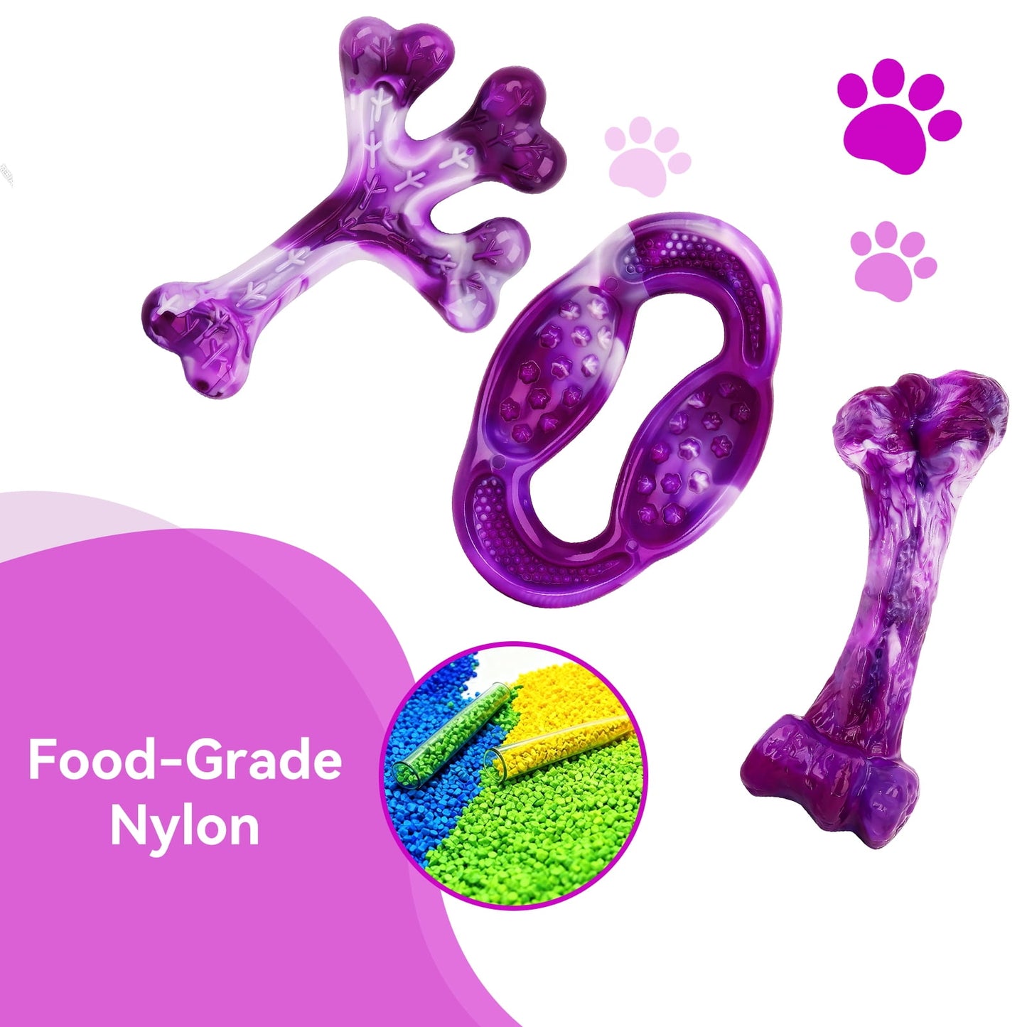 3 Pack Dog Toys for Aggressive Chewers,Meat Flavors (Bacon/Beef/Smoked) Dog Chew Toy, Extra Durable Rubber Bones for Aggressive Chewers,Indestructible Dog Toys to Keeps Dogs Busy