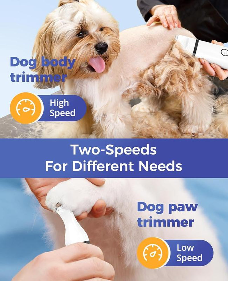 4-in-1 Dog Grooming Kit – Cordless Clippers, Paw Trimmer & Nail Grinder with 2 Speeds, Low Noise, Rechargeable for Dogs