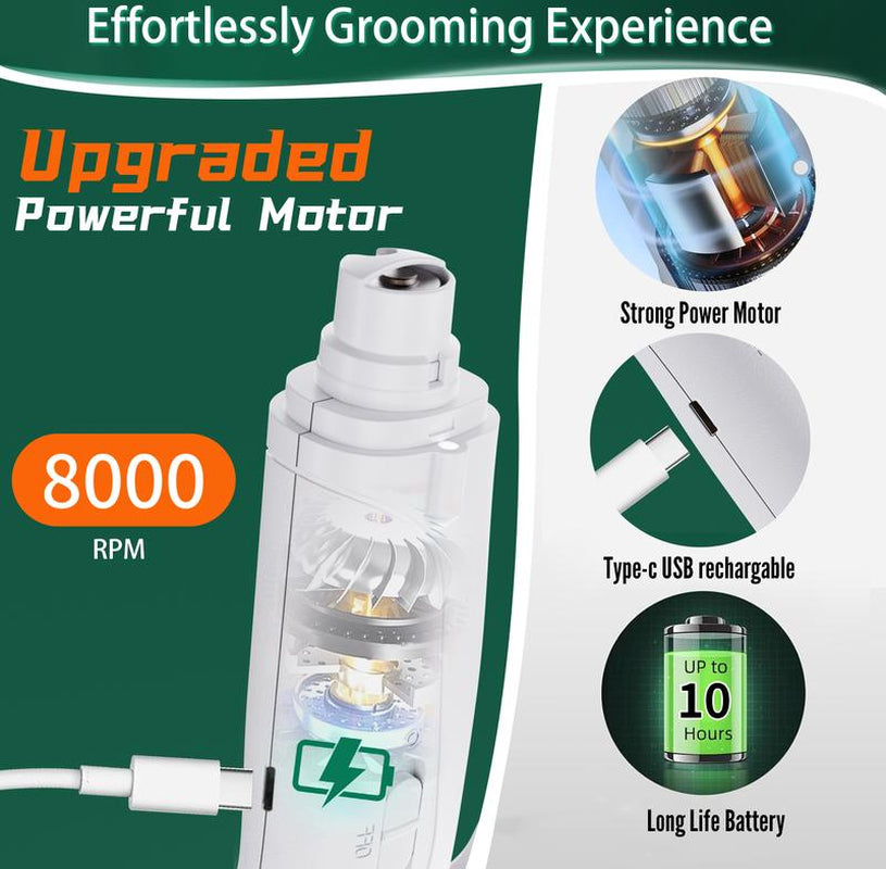 Pet Nail Grinder & Trimmer for Dogs โ Quiet, Rechargeable Electric Nail File with LED Light