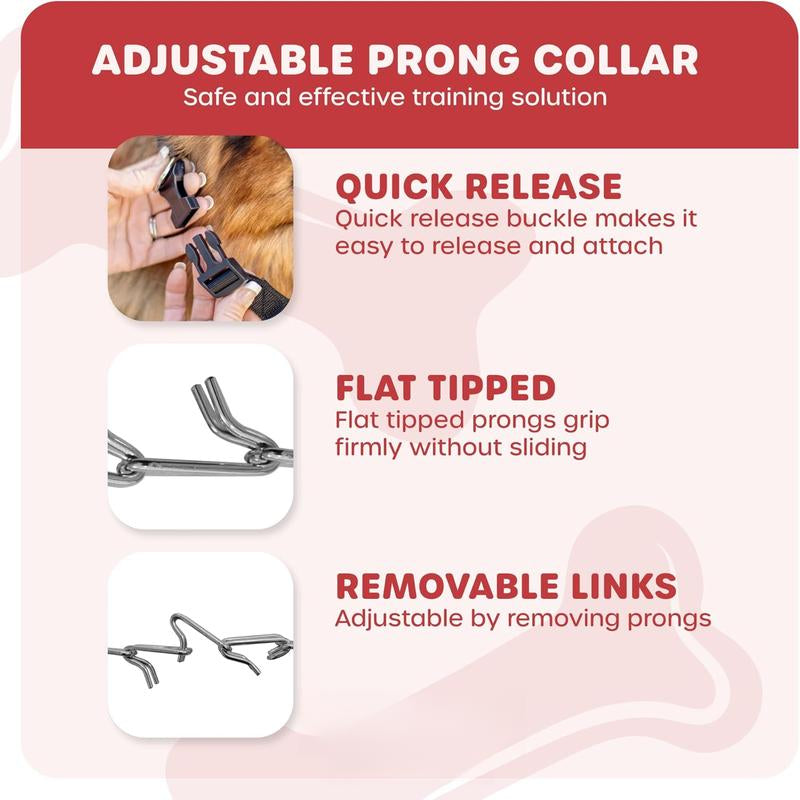 Nylon Prong Collar for Dogs, Medium - Adjustable, No-Choke and No Pull Dog Collar with Removable Links