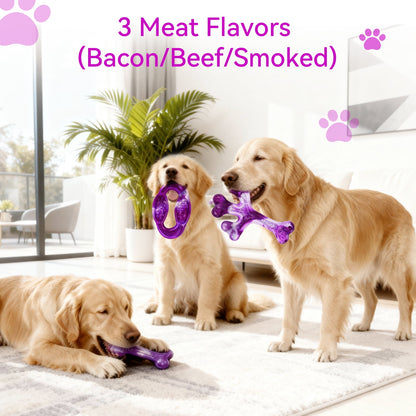 3 Pack Dog Toys for Aggressive Chewers,Meat Flavors (Bacon/Beef/Smoked) Dog Chew Toy, Extra Durable Rubber Bones for Aggressive Chewers,Indestructible Dog Toys to Keeps Dogs Busy