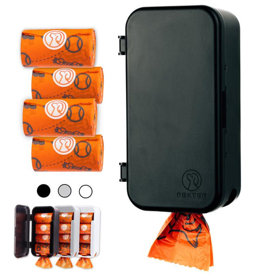 Dog Poop Bag Dispenser (Includes 4 Poop Bag Rolls) - Black