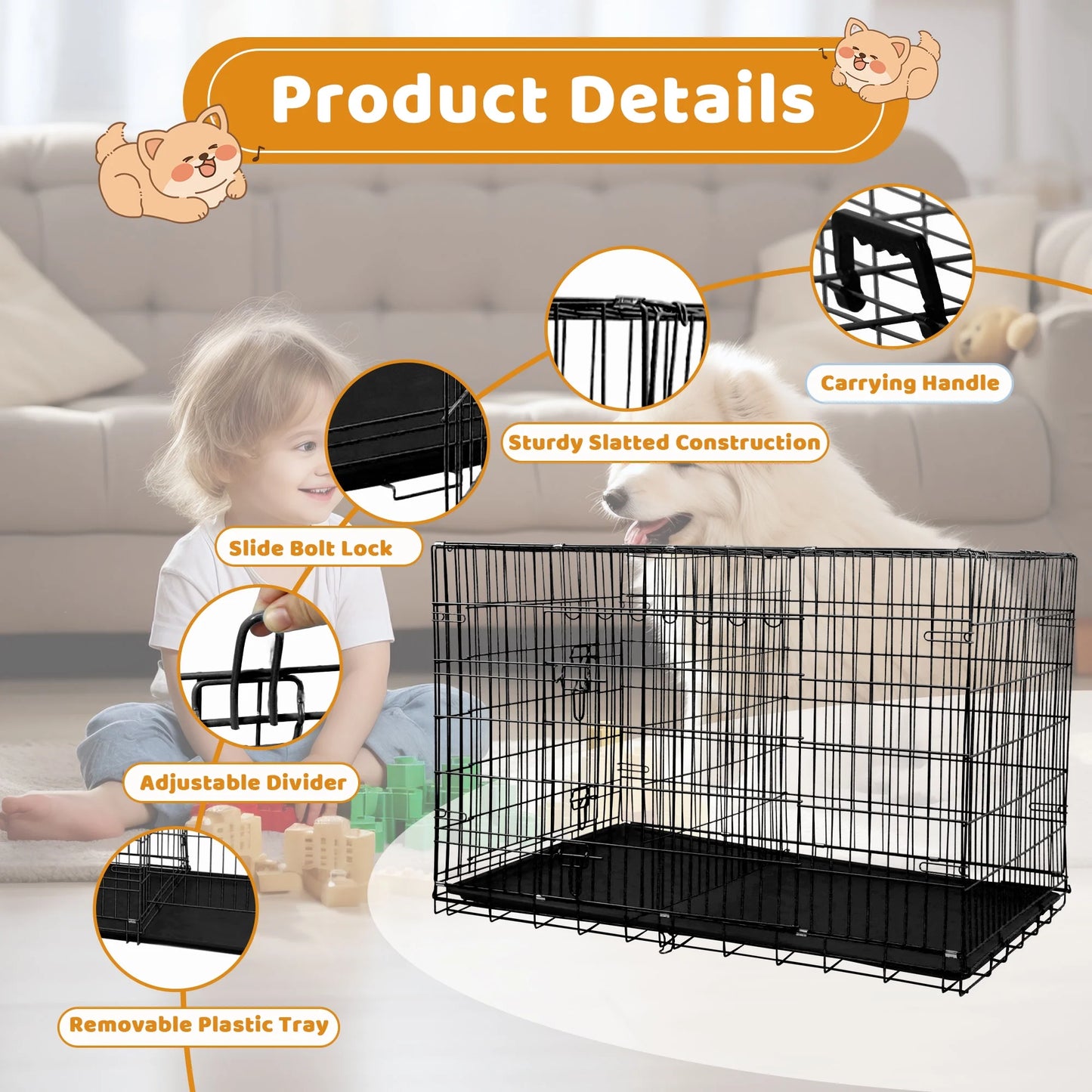 48 Inch Dog Crate, Dog Crates and Kennels for Big Dog Foldable Large Dog Crate for Large Dogs