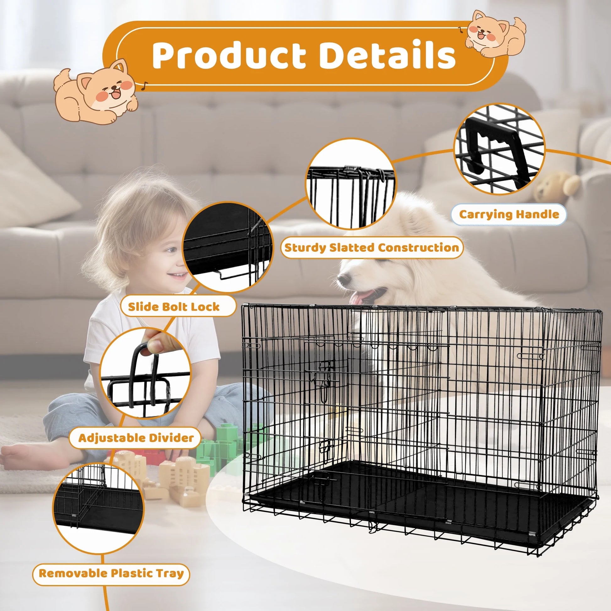 48 Inch Dog Crate, Dog Crates and Kennels for Big Dog Foldable Large Dog Crate for Large Dogs