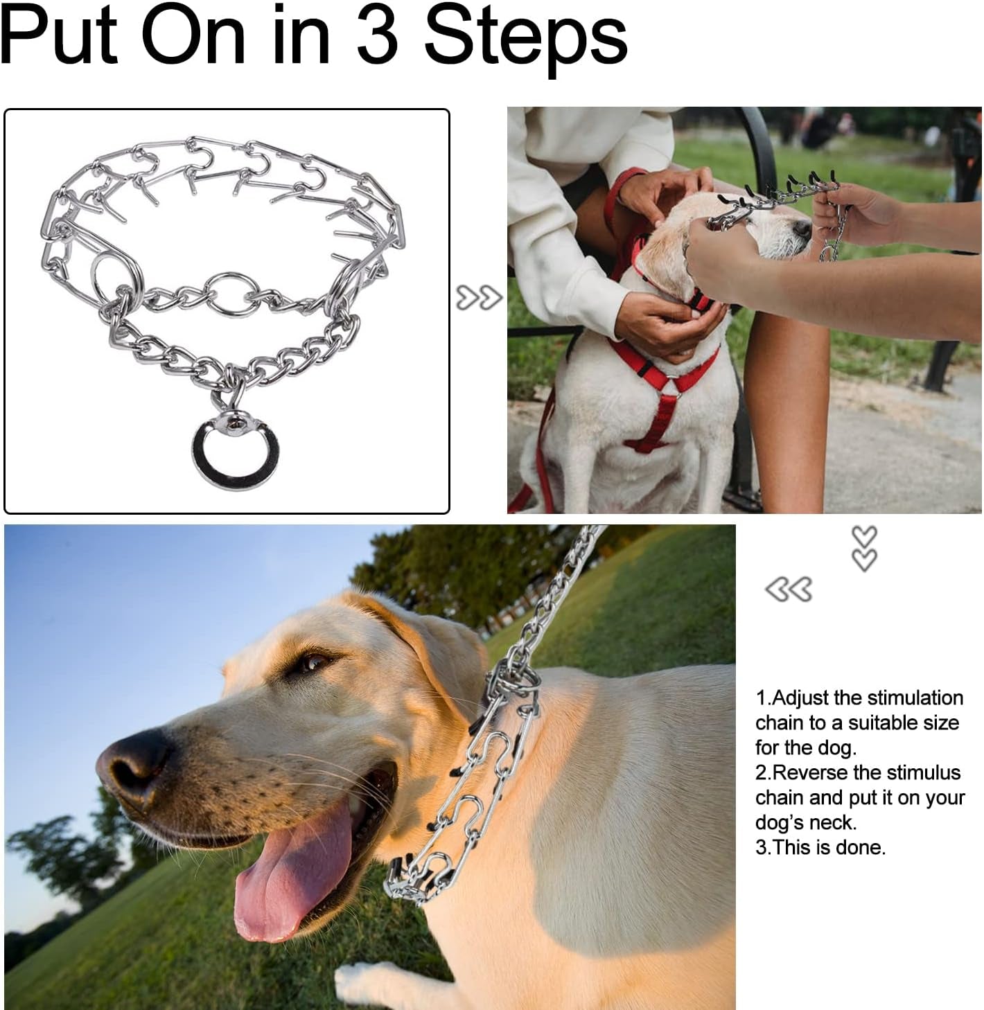 Durable Pinch Collar Stainless Steel Dog Adjustable Pet Training Collar for Medium Large Dogs (Medium (Pack of 1), Silver)