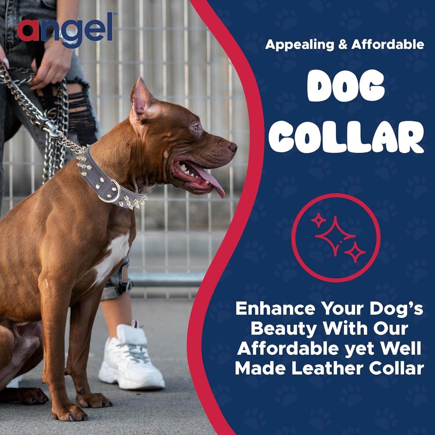 Spiked Dog Collar, Genuine Leather Dog Collar for Large Dogs to Extra Large Dogs