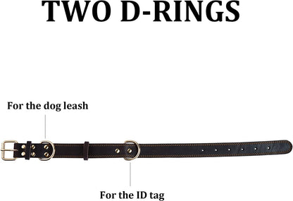 Leather Dog Collar, Genuine Heavy Duty Wide Dog Collar for Small,Medium,Large.