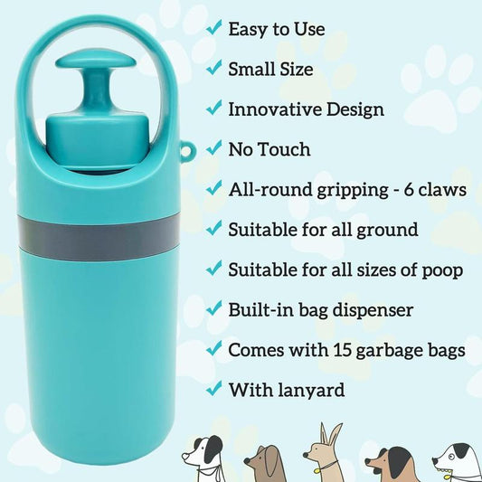 Fhiny Dog Poop Scooper – Portable, No-Touch Waste Picker with Bag Dispenser & 6-Claw Design for Clean Pet Waste Removal