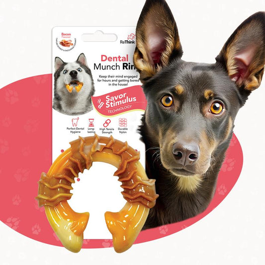 Rethink Pet Bacon Scented Dental Munch Ring Chew Toy for Healthy Teeth and Gums