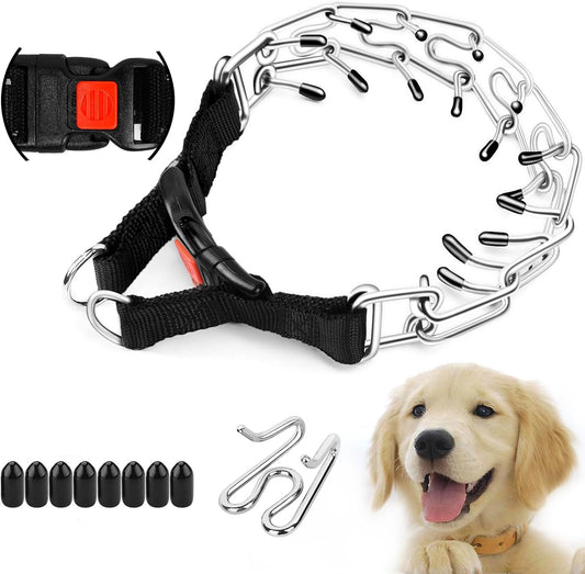 Dog Prong Collar, Adjustable Dog Training Pinch Collar with Quick Release Buckle for Small Medium Large Dogs