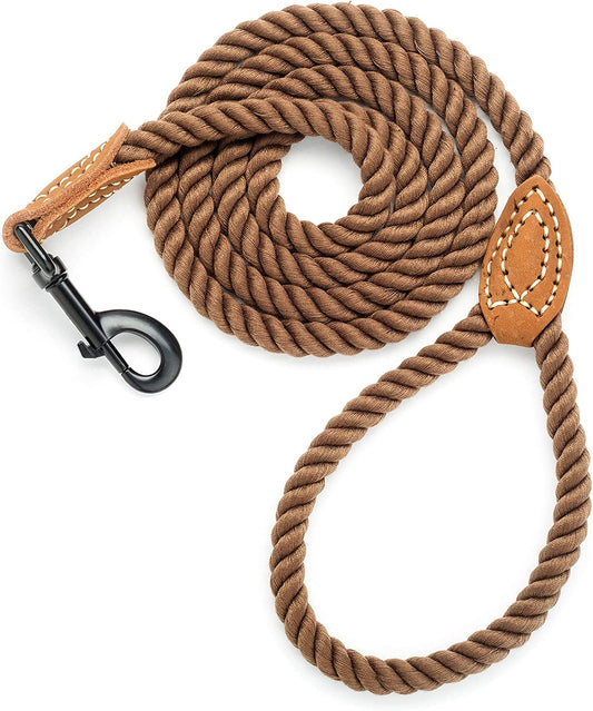 Dog Leash, Braided Cotton Rope Leashes with Leather Tip 