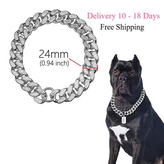 ABS Plastic Dog Collar Chain Diamond Inlay Sparkle Bulldog Necklace Cat Collars Pet Accessories Small Medium Large Dogs Golden