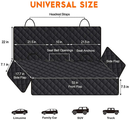 Waterproof Dog Car Seat Cover – Non-Slip Back Seat Protector for Pets, Fits Cars, Trucks & SUVs, Includes Middle Armrest Slot
