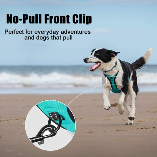 No Pull Dog Harness, Reflective Comfortable Vest Harness with Front & Back 2 Leash Attachments