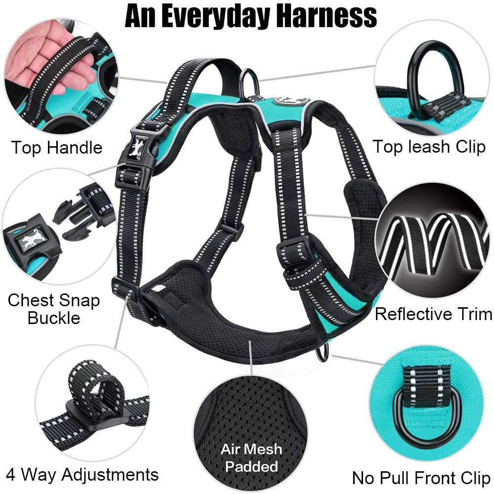 No Pull Dog Harness, Reflective Comfortable Vest Harness with Front & Back 2 Leash Attachments