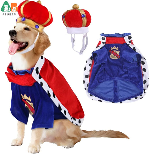 King Dog Costume Prince Royal Dog Cape Crown Velvet Lord Pet 