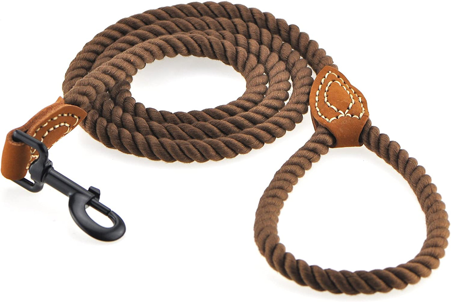 Dog Leash, Braided Cotton Rope Leashes with Leather Tip 