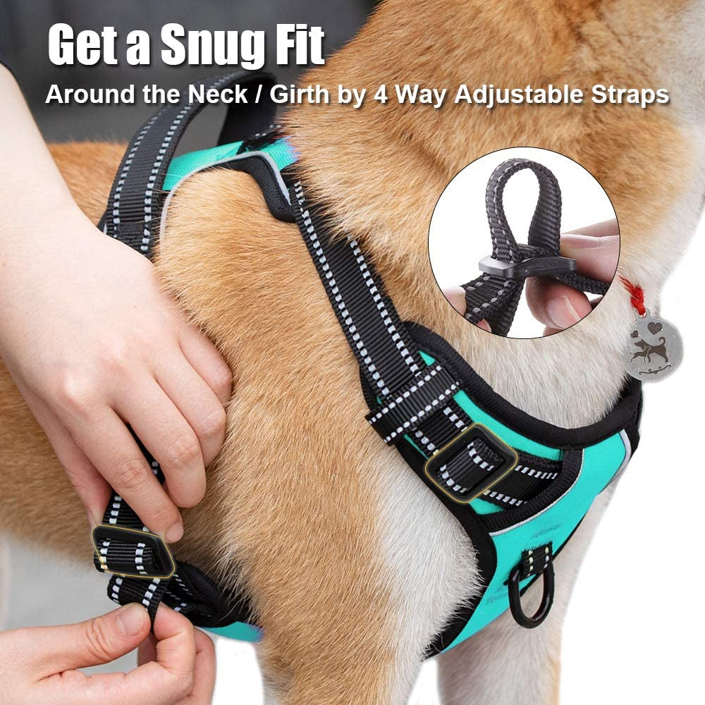 No Pull Dog Harness, Reflective Comfortable Vest Harness with Front & Back 2 Leash Attachments