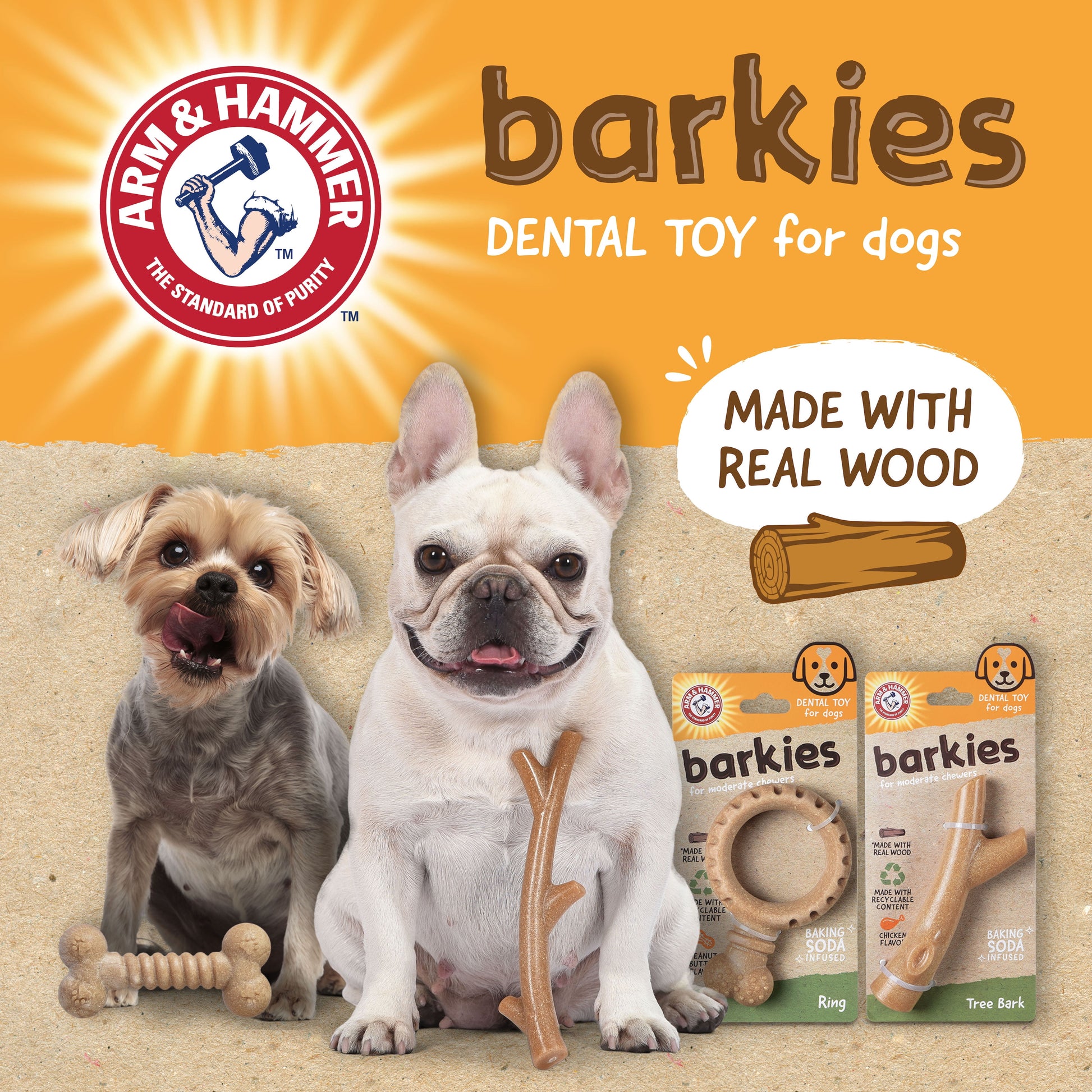 Barkies 8" Real Wood Mix Tree Branch Durable Dental Dog Chew Toy Bacon Flavor