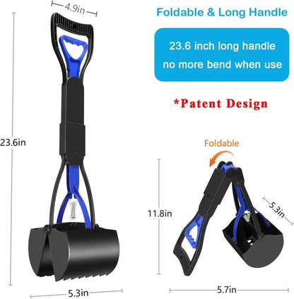Heavy Duty Foldable Pooper Scooper – Long Handle Dog Waste Picker for Small, Medium & Large Dogs