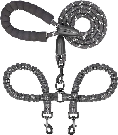 Shock Absorbing Bungee for Two Dogs (Large, 25-150 Lbs, Black)