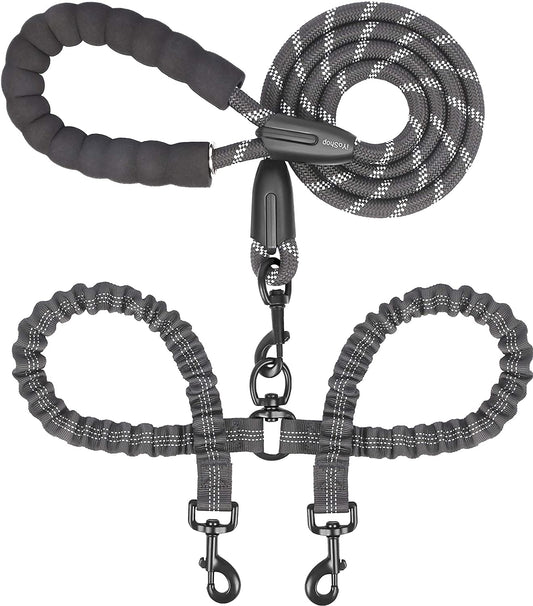 Shock Absorbing Bungee for Two Dogs (Large, 25-150 Lbs, Black)