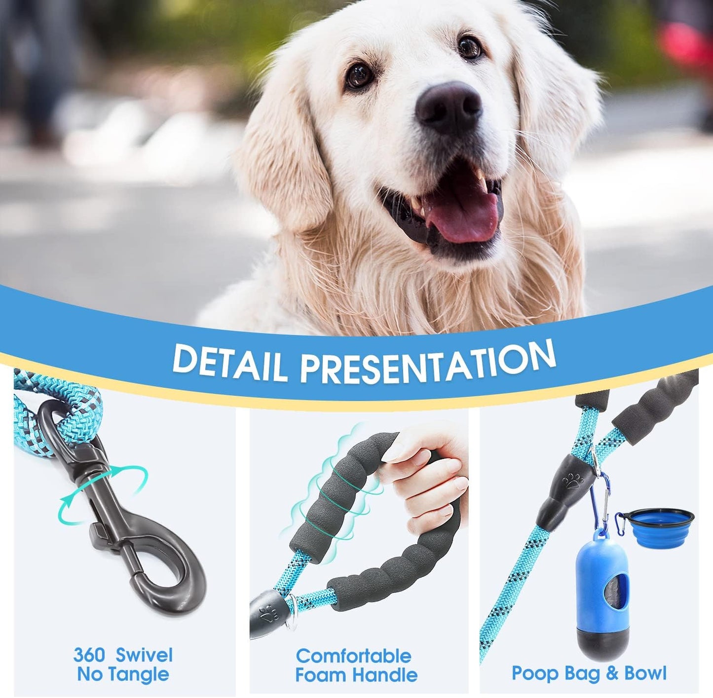 2 Packs 5/6 FT Dog Leash with Comfortable Padded Handle and Highly Reflective