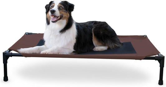 Outdoor Elevated Dog Cot – 6 ft × 3/4″ Chocolate Mesh Hammock Bed for Large Dogs – Collapsible & Portable, Washable Cooling Raised Metal Frame