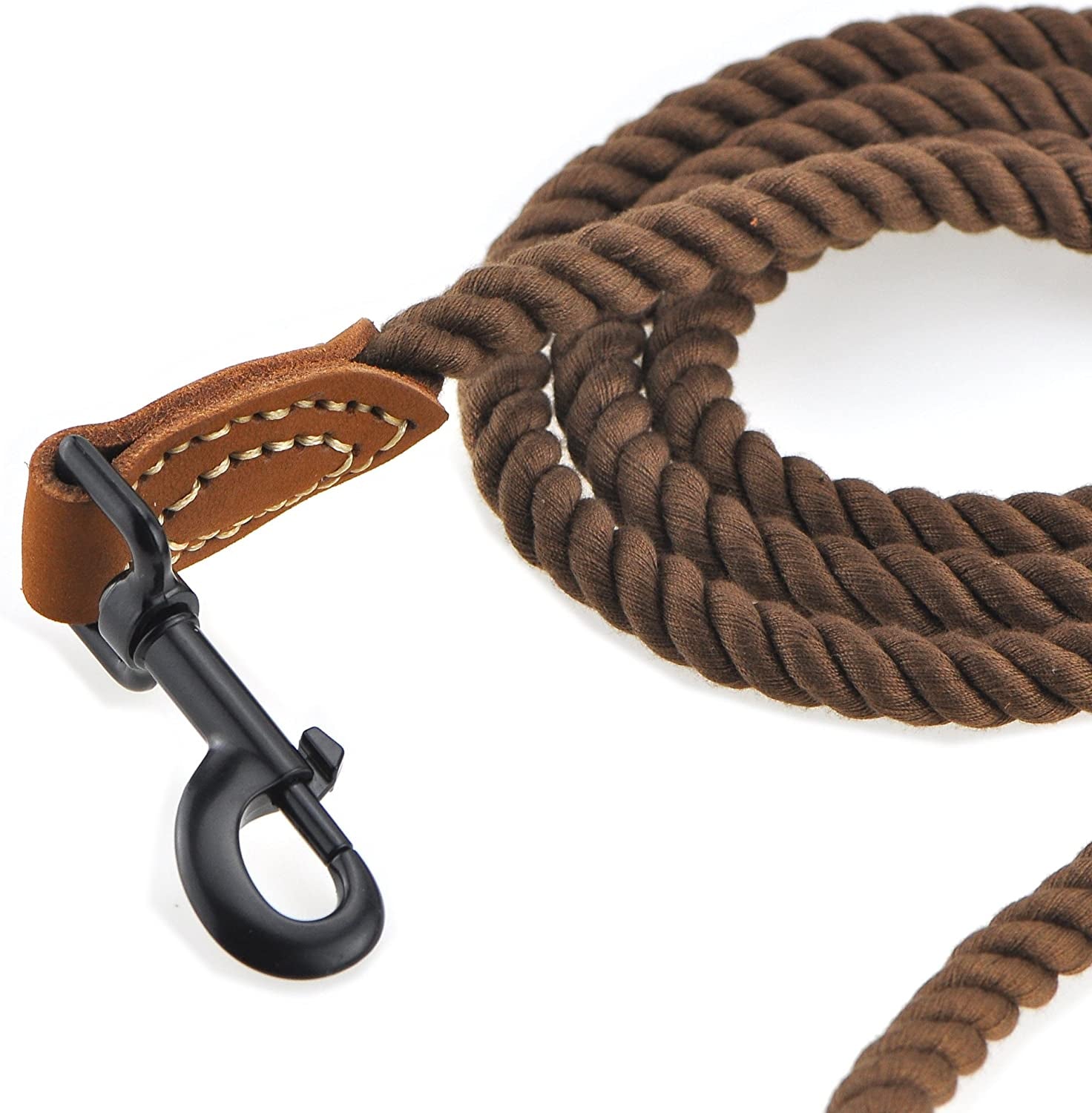 Dog Leash, Braided Cotton Rope Leashes with Leather Tip 