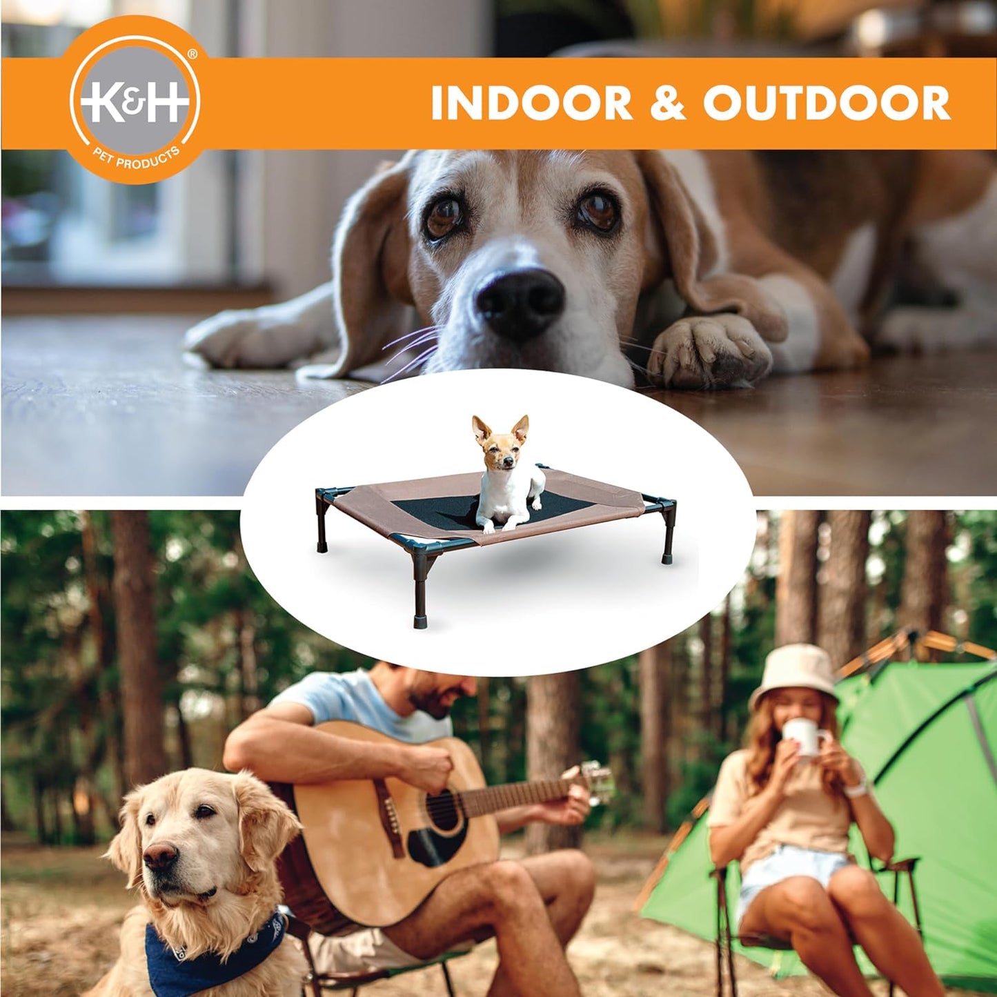 Outdoor Elevated Dog Cot – 6 ft × 3/4″ Chocolate Mesh Hammock Bed for Large Dogs – Collapsible & Portable, Washable Cooling Raised Metal Frame