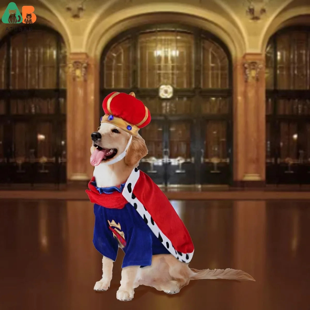 King Dog Costume Prince Royal Dog Cape Crown Velvet Lord Pet 