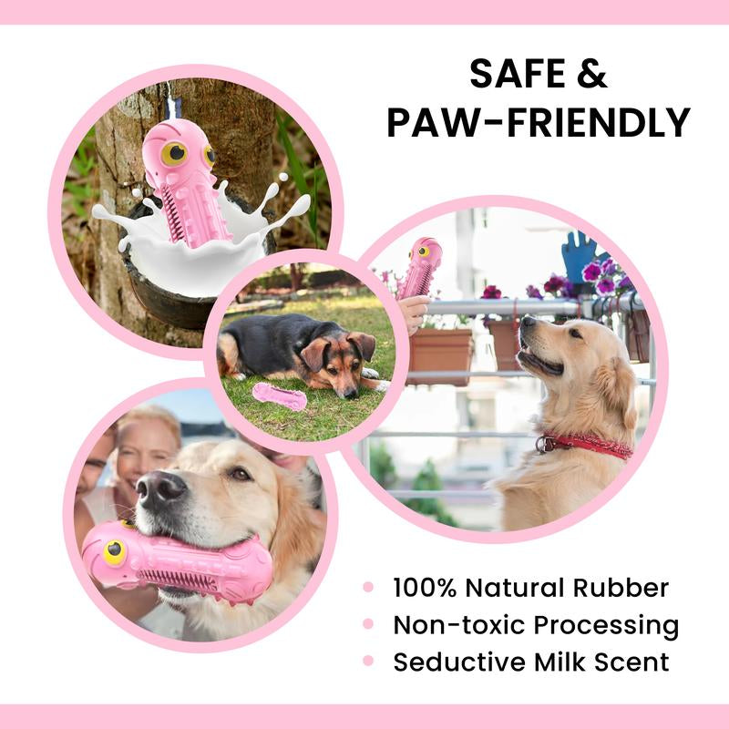 [Pet Fortuna] Dog Chewy Toy Octopus Rubber Toy for Aggressive Chewers, Tough and Durable Toy for Medium Large Breed Dogs, Natural Rubber (Pink) Puppy Toy