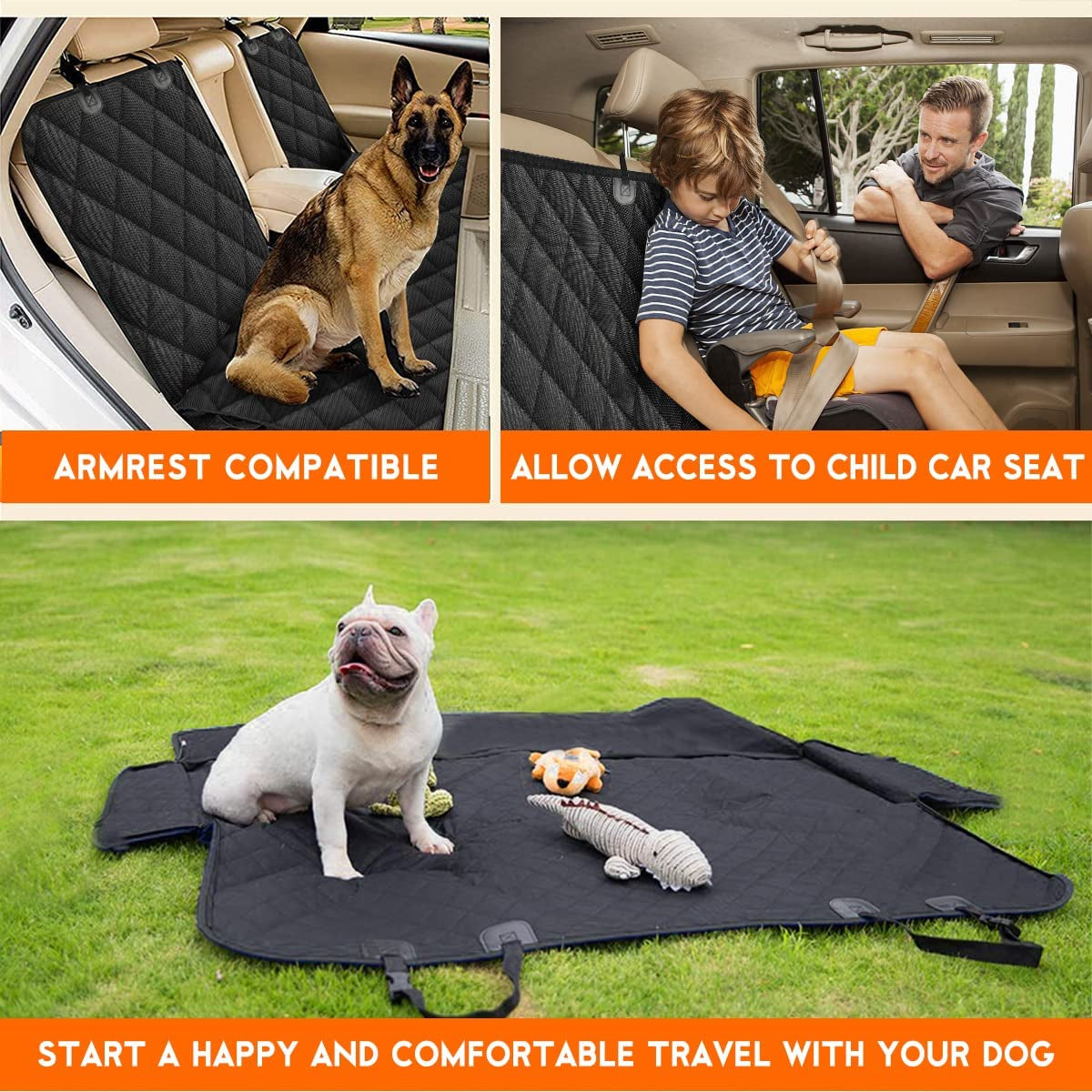 Waterproof Dog Car Seat Cover – Non-Slip Back Seat Protector for Pets, Fits Cars, Trucks & SUVs, Includes Middle Armrest Slot